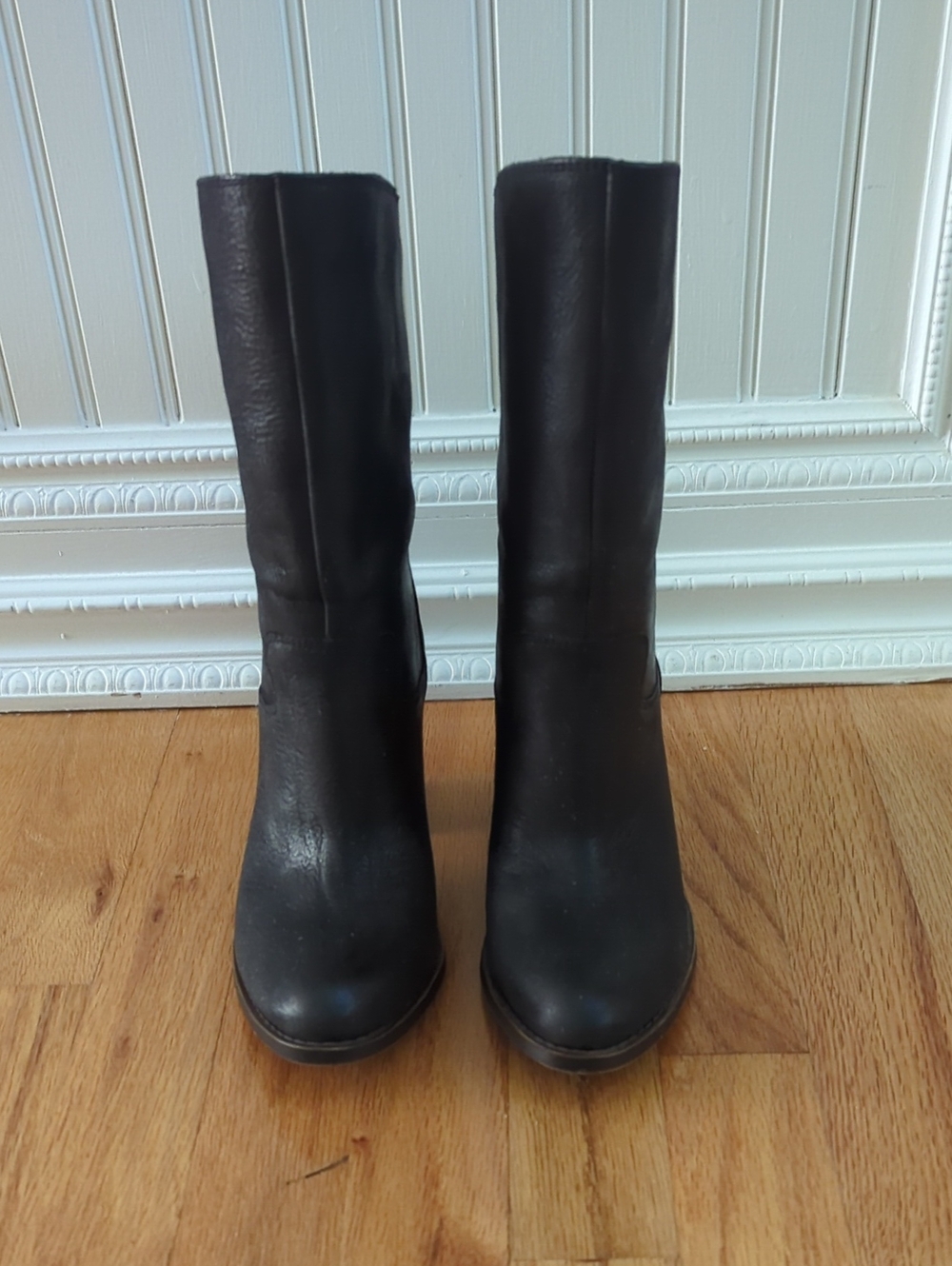 Lucky Brand Black Leather Mid-Calf Heeled Boots